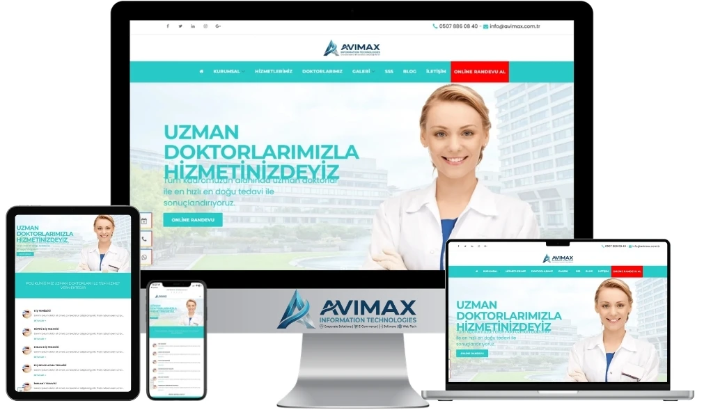 Hastane ve Sağlık Merkezi Web Sitesi Yazılımı | Hastane V2 - Avimax Yazılım