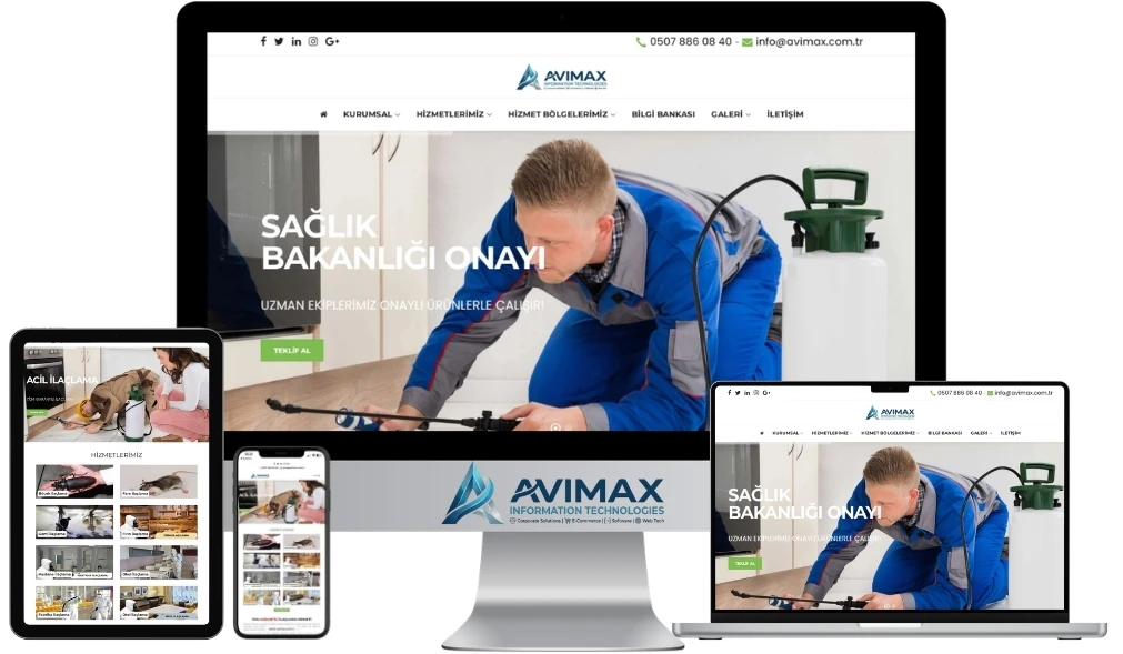Haşere İlaçlama ve Dezenfeksiyon Web Sitesi Yazılımı | İlaçlama V1 - Avimax Yazılım