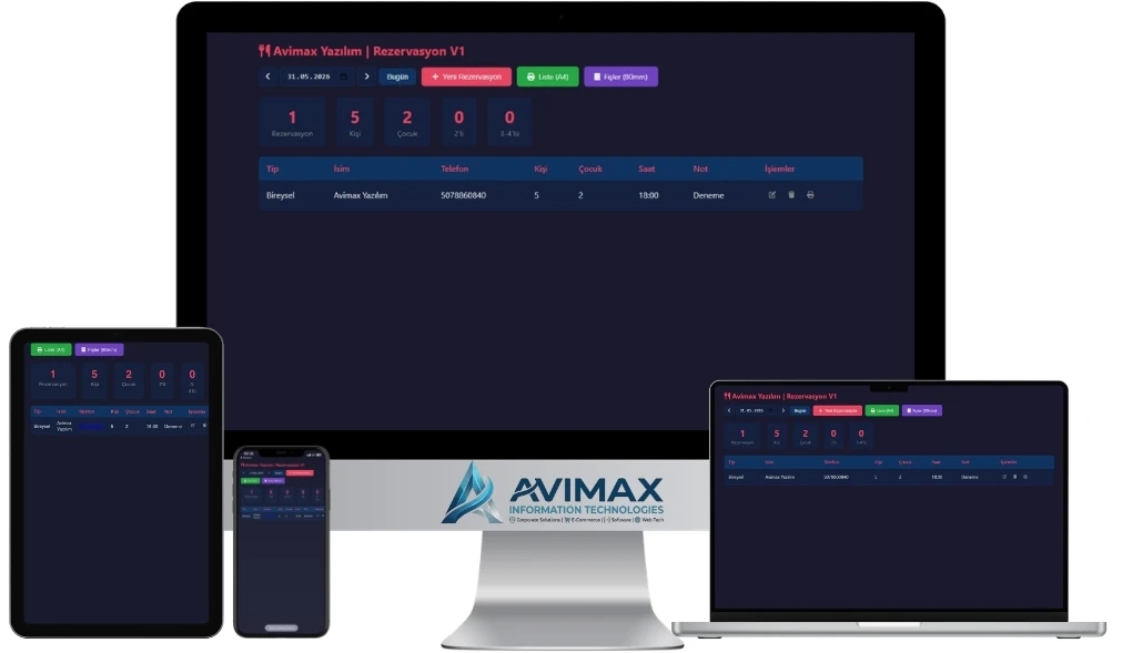 Rezervasyon V1 | Online Rezervasyon ve Booking Yazılımı | Avimax Yazılım